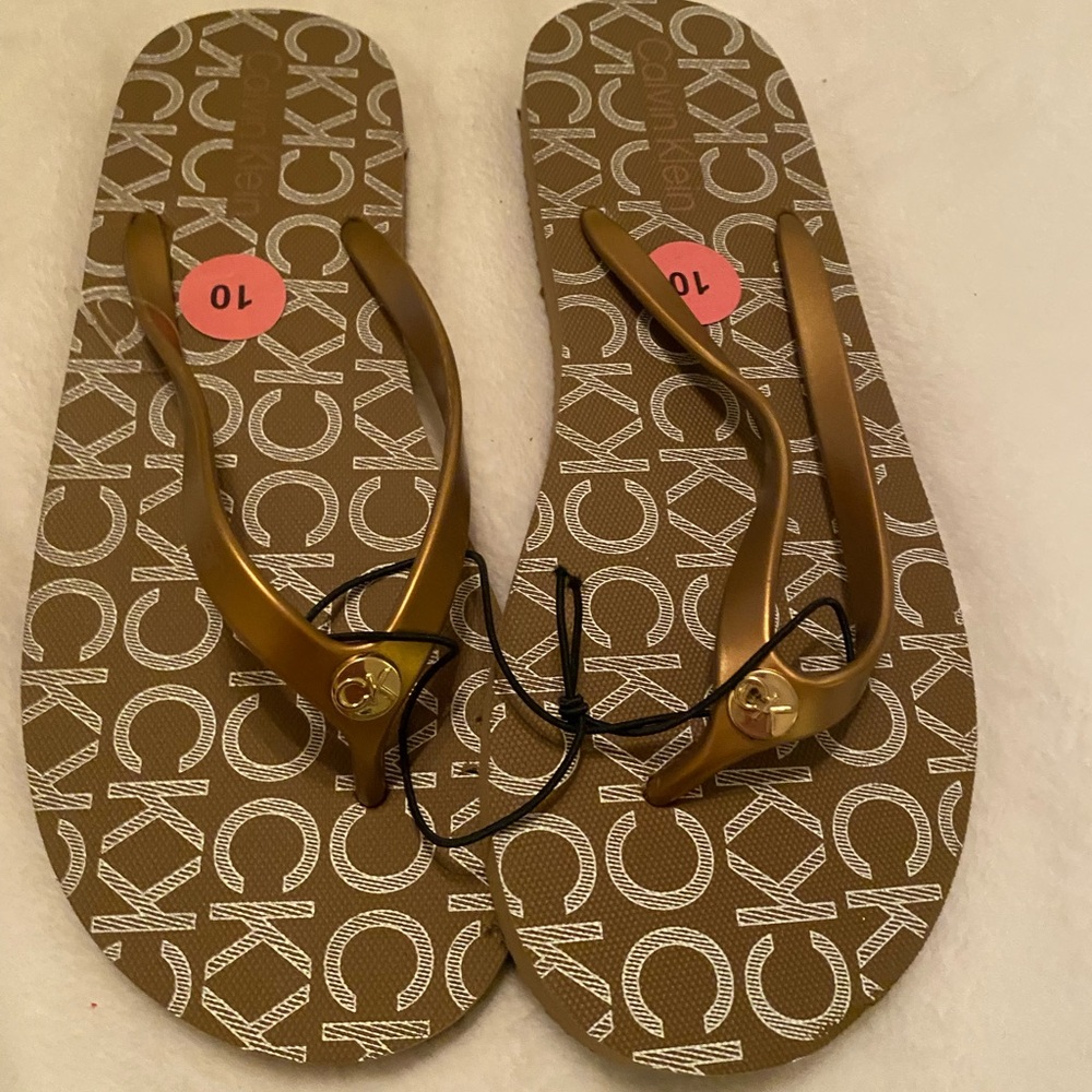 Calvin Klein Gold and Brown Sandals Brand New